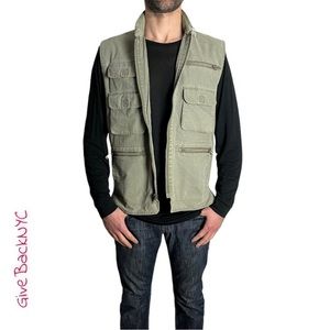 Banana Republic Archives Wilderness Vest w/ Hidden Hood in Washed Olive Green M